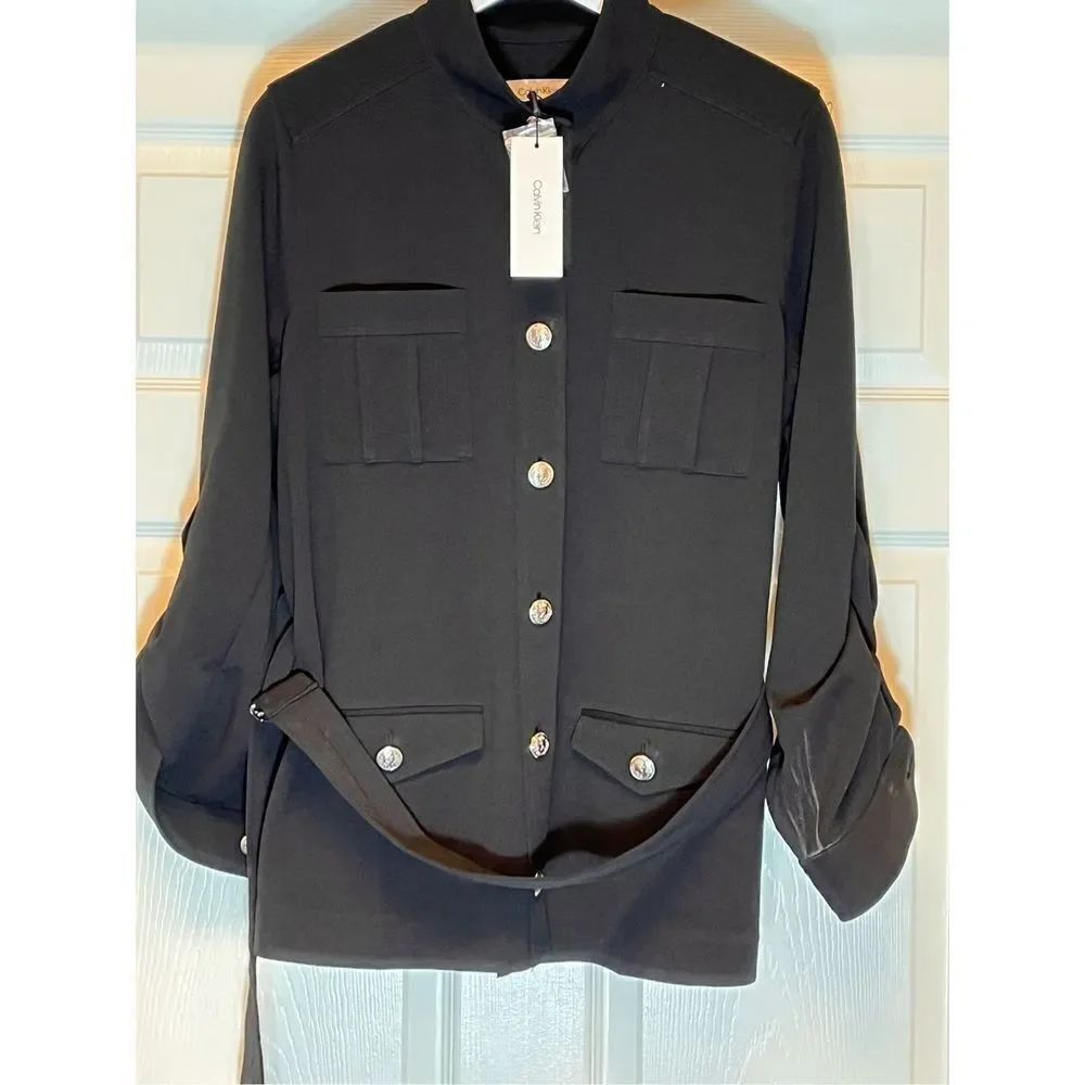Calvin Klein Black Belted Military Jacket sz M NWT